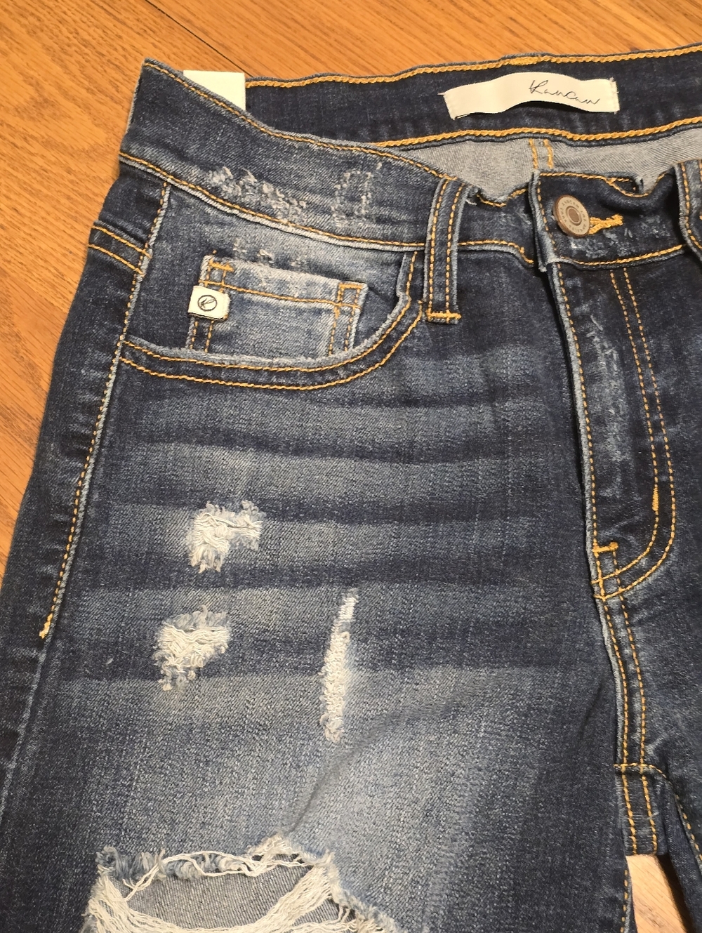 Kancan Women’s Shorts Sz 26 Dark Wash Distressed Destroyed Holes Denim Jean - Picture 2 of 14